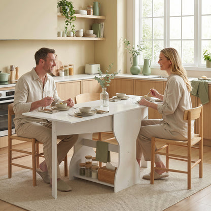 Folding Dining Table 63" — Space-Saving Console with Storage Shelf for Small Spaces, Modern Table for 4, White