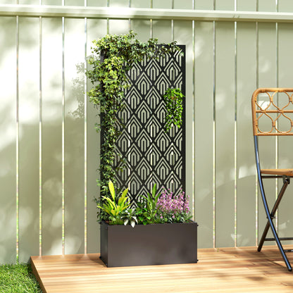 Planter with Trellis — Metal Raised Flower Bed with Privacy Screen for Climbing Plants, Vegetables & Flowers, Indoor/Outdoor, Patio/Balcony, 45 x 21.5 x 110 cm, Black