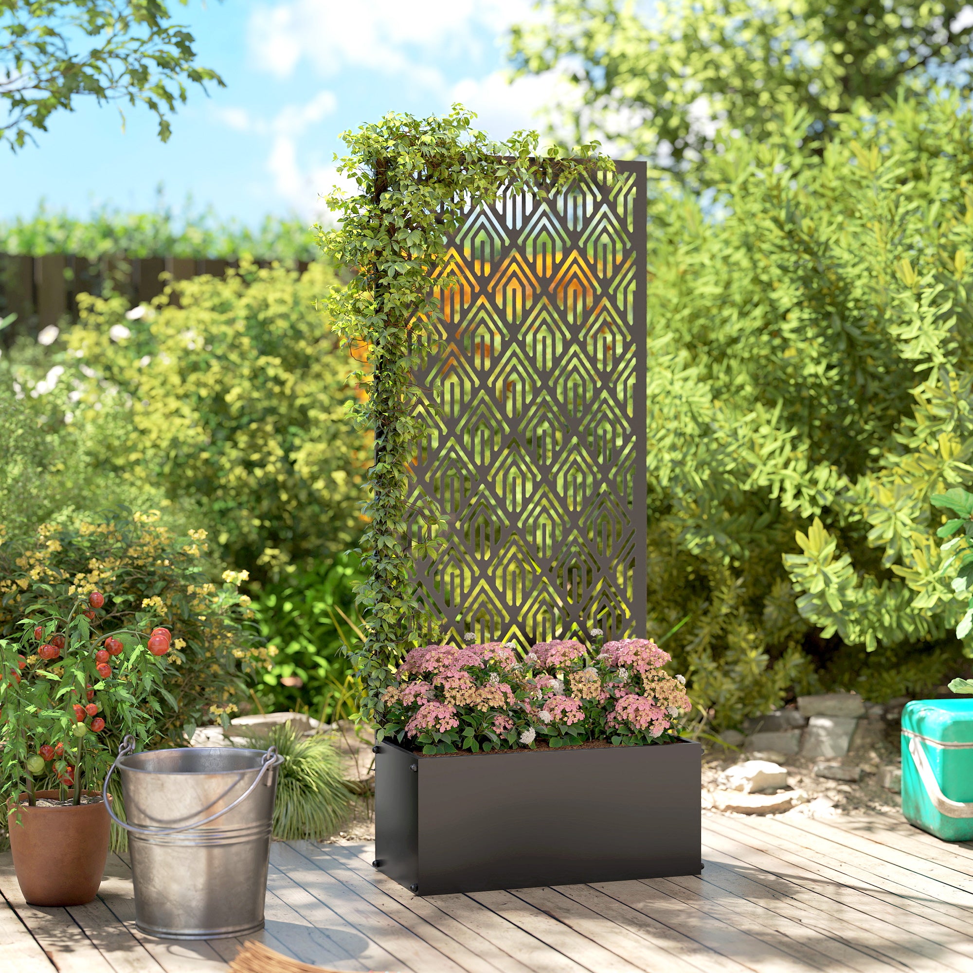 Planter with Trellis — Metal Raised Flower Bed with Privacy Screen for Climbing Plants, Vegetables & Flowers, Indoor/Outdoor, Patio/Balcony, 45 x 21.5 x 110 cm, Black