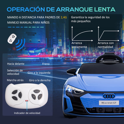 Electric Car for Children +3 Years Audi RS e-tron GT 12V Battery Car with Remote Control LED Headlights Horn Music USB and Door Opening 3-5 km/h Blue