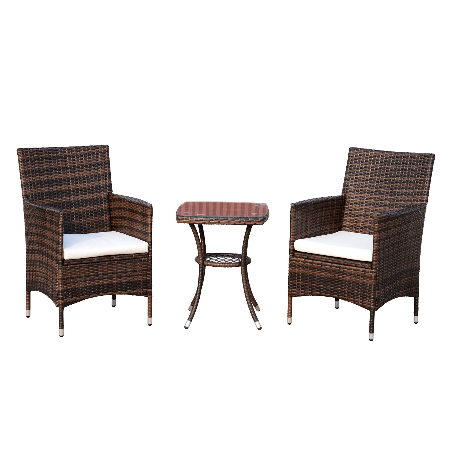Poly Rattan Garden Furniture Set, Outdoor Lounge Balcony Furniture for 2 People, 3-Piece Seating Group, 2 Chairs, Table Seat Cushions, Garden Lounge for Garden, Terrace, Balcony, Brown