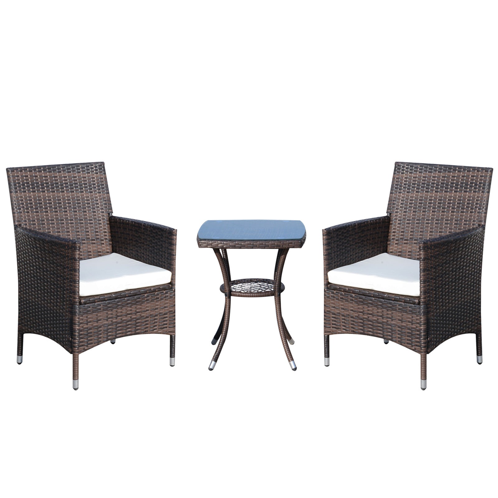 Poly Rattan Garden Furniture Set, Outdoor Lounge Balcony Furniture for 2 People, 3-Piece Seating Group, 2 Chairs, Table Seat Cushions, Garden Lounge for Garden, Terrace, Balcony, Brown