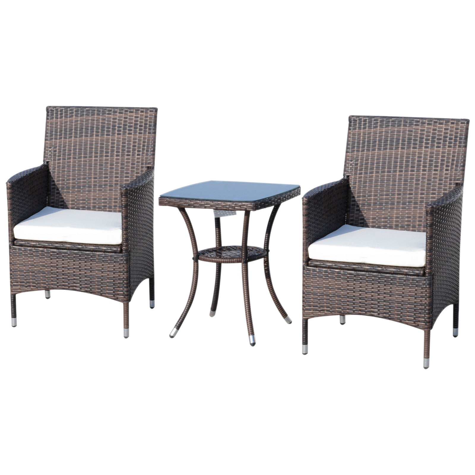 Poly Rattan Garden Furniture Set, Outdoor Lounge Balcony Furniture for 2 People, 3-Piece Seating Group, 2 Chairs, Table Seat Cushions, Garden Lounge for Garden, Terrace, Balcony, Brown