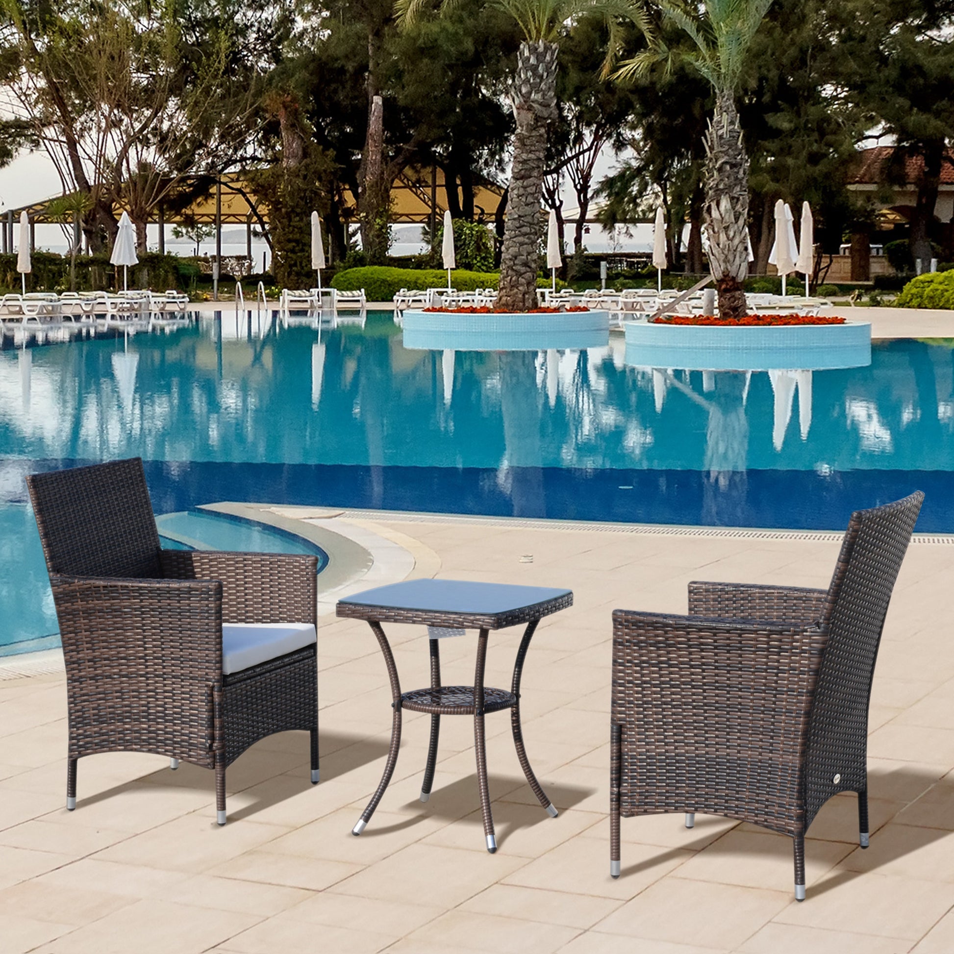 Poly Rattan Garden Furniture Set, Outdoor Lounge Balcony Furniture for 2 People, 3-Piece Seating Group, 2 Chairs, Table Seat Cushions, Garden Lounge for Garden, Terrace, Balcony, Brown