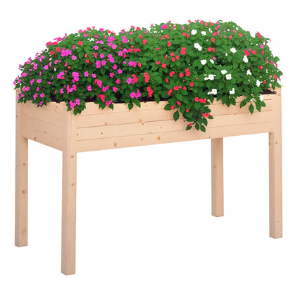 Raised Urban Garden Natural Wood 122.5x56.5x76 cm Raised planting table with Non-woven Fabric and 4 Drainage Holes for Crops Plants Flowers Garden Terrace Outdoor Natural
