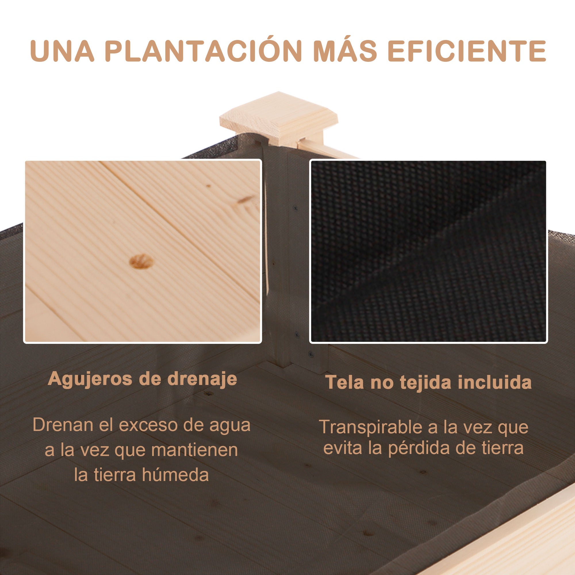 Raised Urban Garden Natural Wood 122.5x56.5x76 cm Raised planting table with Non-woven Fabric and 4 Drainage Holes for Crops Plants Flowers Garden Terrace Outdoor Natural