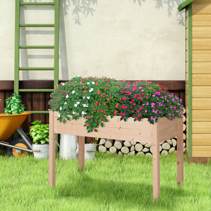 Raised Urban Garden Natural Wood 122.5x56.5x76 cm Raised planting table with Non-woven Fabric and 4 Drainage Holes for Crops Plants Flowers Garden Terrace Outdoor Natural