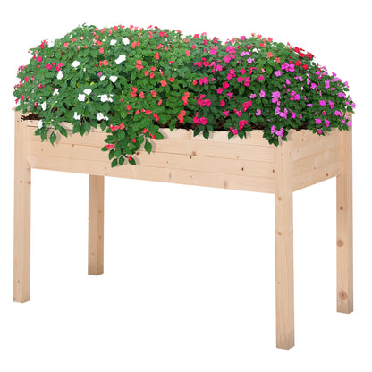 Raised Urban Garden Natural Wood 122.5x56.5x76 cm Raised planting table with Non-woven Fabric and 4 Drainage Holes for Crops Plants Flowers Garden Terrace Outdoor Natural