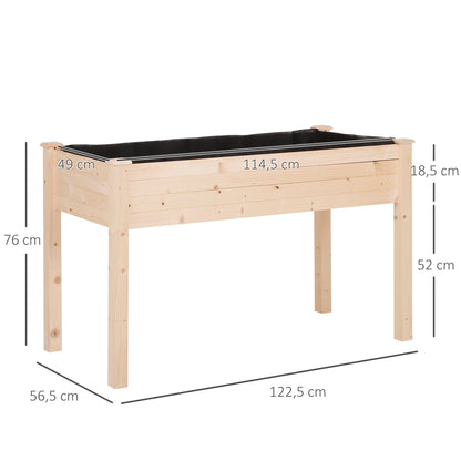 Raised Urban Garden Natural Wood 122.5x56.5x76 cm Raised planting table with Non-woven Fabric and 4 Drainage Holes for Crops Plants Flowers Garden Terrace Outdoor Natural
