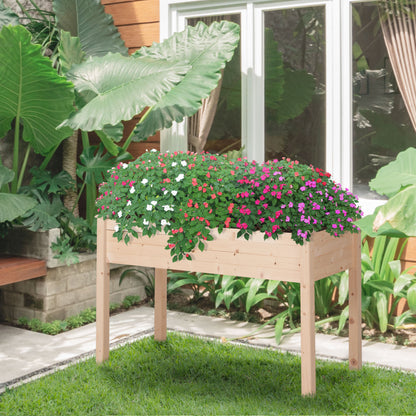 Raised Urban Garden Natural Wood 122.5x56.5x76 cm Raised planting table with Non-woven Fabric and 4 Drainage Holes for Crops Plants Flowers Garden Terrace Outdoor Natural