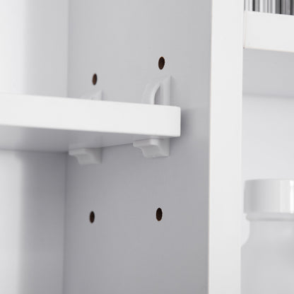 Bathroom Mirror with Open Shelves and Mirrored Cabinet Door, Space-Saving White Bathroom Cabinet, 100x15x70cm