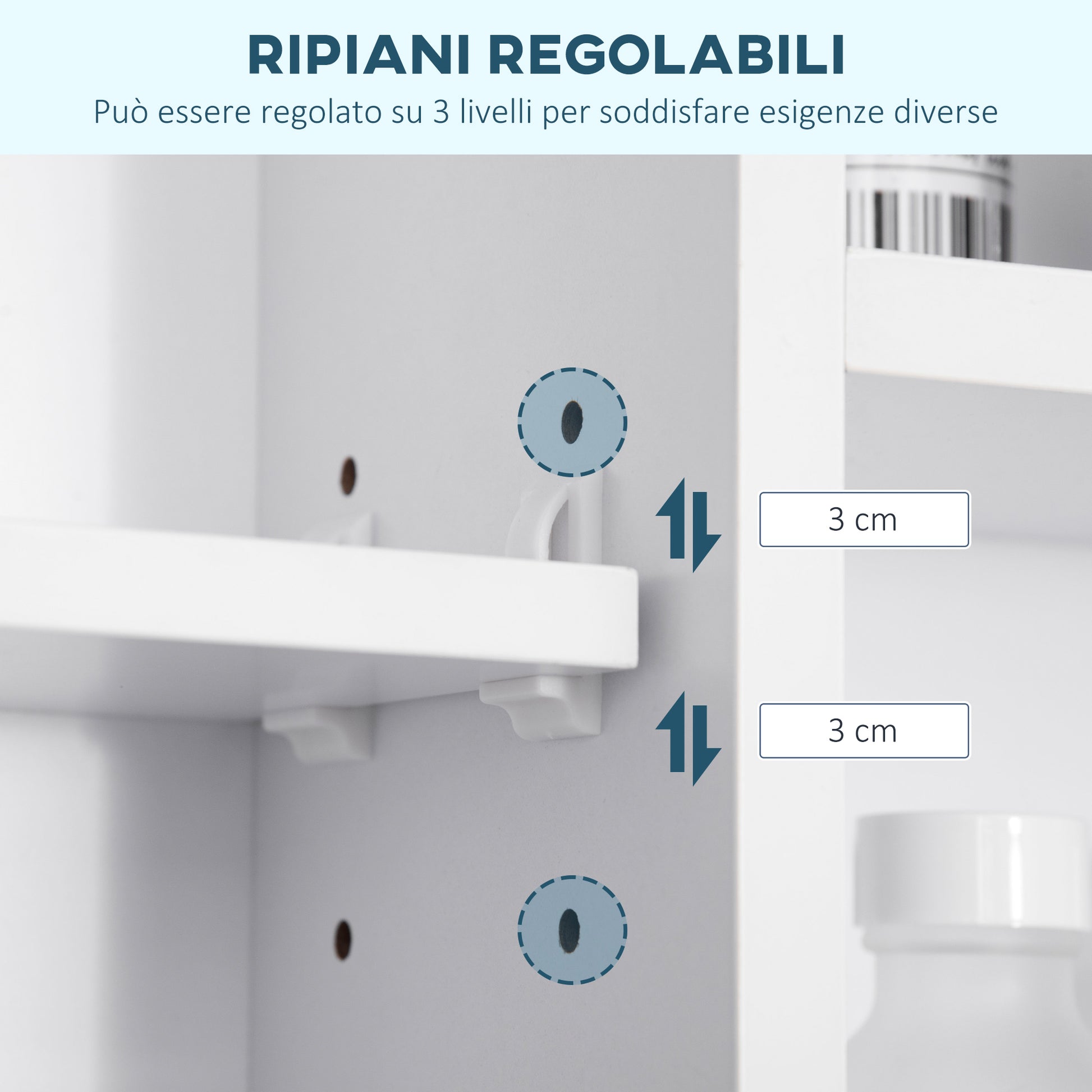 Bathroom Mirror with Open Shelves and Mirrored Cabinet Door, Space-Saving White Bathroom Cabinet, 100x15x70cm