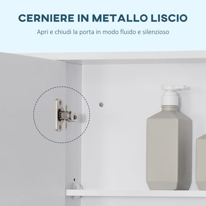 Bathroom Mirror with Open Shelves and Mirrored Cabinet Door, Space-Saving White Bathroom Cabinet, 100x15x70cm