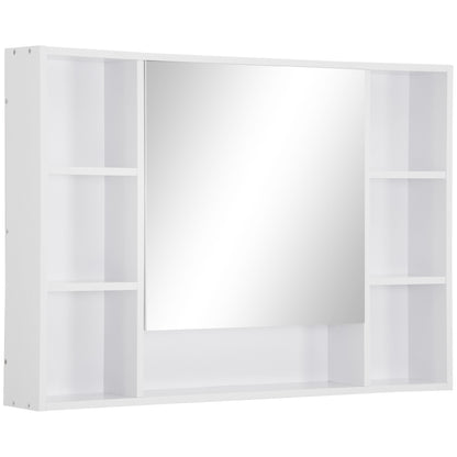 Bathroom Mirror with Open Shelves and Mirrored Cabinet Door, Space-Saving White Bathroom Cabinet, 100x15x70cm