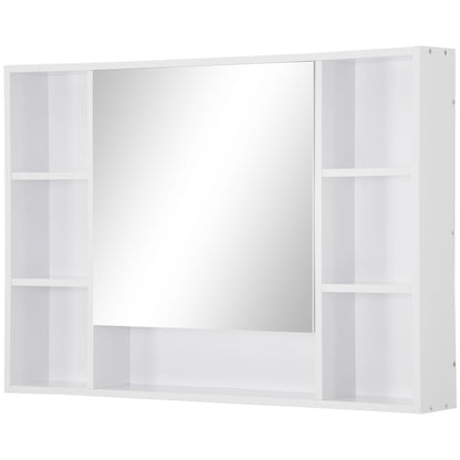 Bathroom Mirror with Open Shelves and Mirrored Cabinet Door, Space-Saving White Bathroom Cabinet, 100x15x70cm