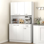 Kitchen Pantry Cabinet Kitchen Cabinet Sideboard with 1 Drawer 6 Doors and Adjustable Shelves Modern Style 101x39x180 cm White