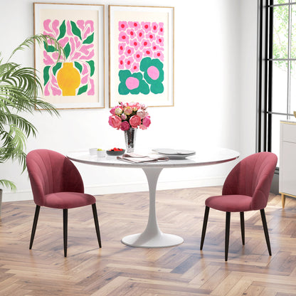 Set of 2 Dining Room Chairs, Modern Kitchen Chairs with Shell Back and Metal Legs, Velvet Upholstered Chair for Kitchen, Bedroom, Office, and Living Room, Antique Red