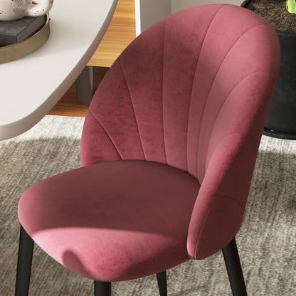 Set of 2 Dining Room Chairs, Modern Kitchen Chairs with Shell Back and Metal Legs, Velvet Upholstered Chair for Kitchen, Bedroom, Office, and Living Room, Antique Red