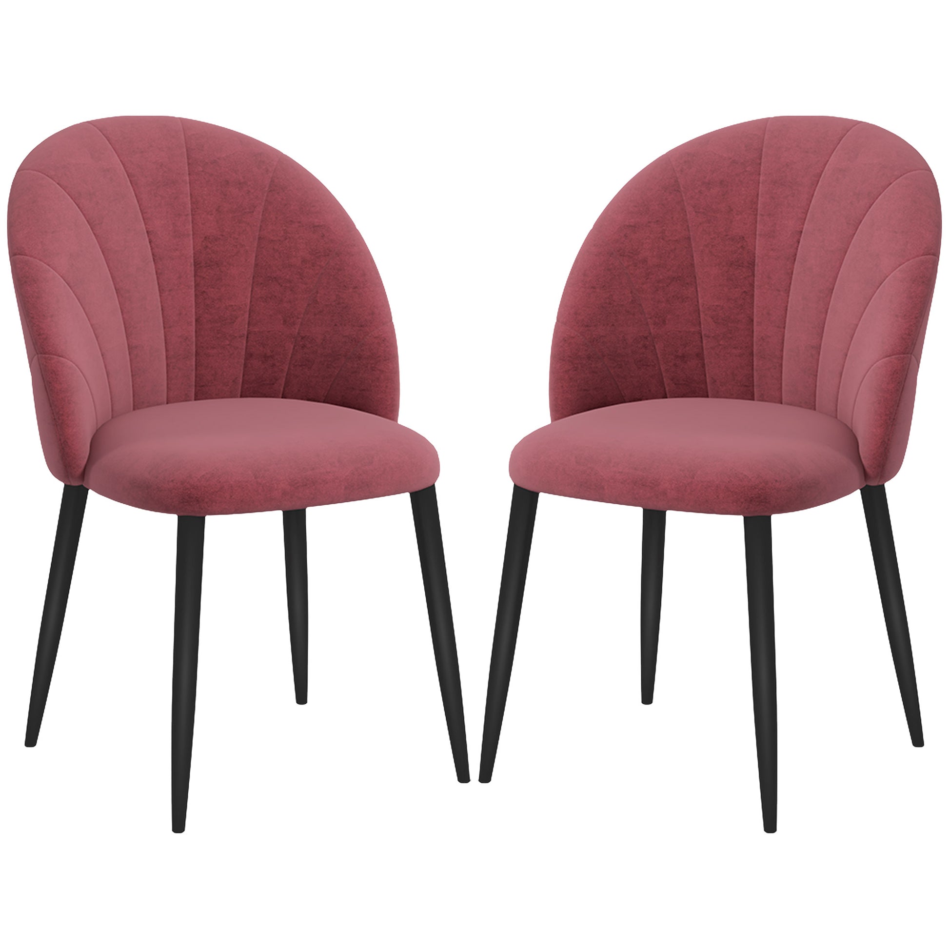 Set of 2 Dining Room Chairs, Modern Kitchen Chairs with Shell Back and Metal Legs, Velvet Upholstered Chair for Kitchen, Bedroom, Office, and Living Room, Antique Red