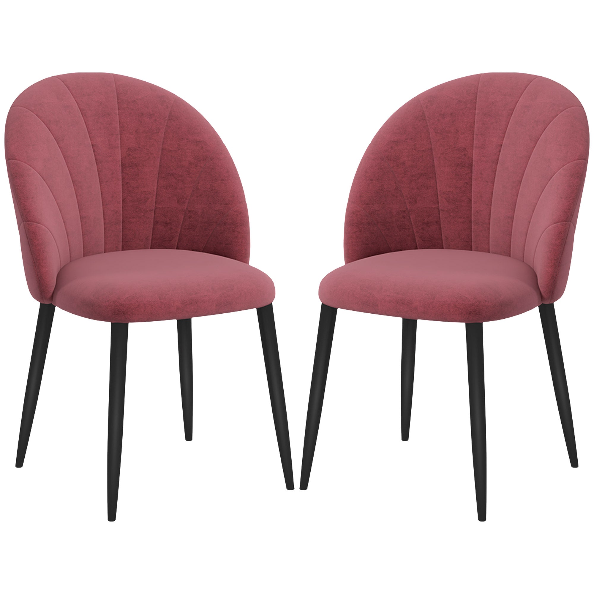 Set of 2 Dining Room Chairs, Modern Kitchen Chairs with Shell Back and Metal Legs, Velvet Upholstered Chair for Kitchen, Bedroom, Office, and Living Room, Antique Red