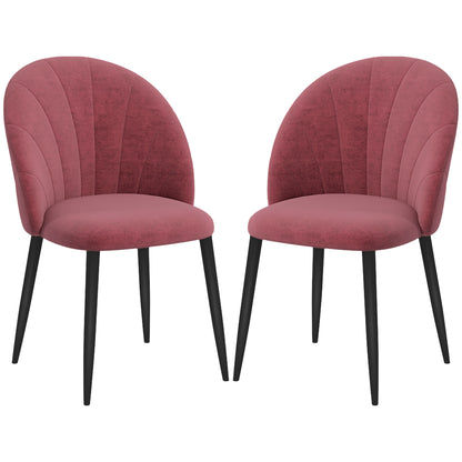 Set of 2 Dining Room Chairs, Modern Kitchen Chairs with Shell Back and Metal Legs, Velvet Upholstered Chair for Kitchen, Bedroom, Office, and Living Room, Antique Red