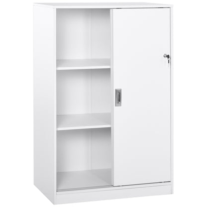 Practical Office Cabinet with 2 Sliding Doors Keys and 3 Shelves for Office Study 80x40x120 cm White