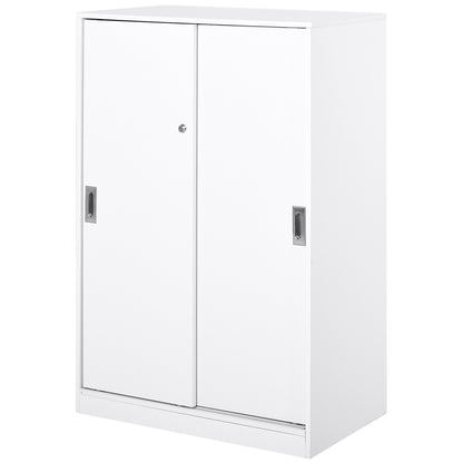 Practical Office Cabinet with 2 Sliding Doors Keys and 3 Shelves for Office Study 80x40x120 cm White