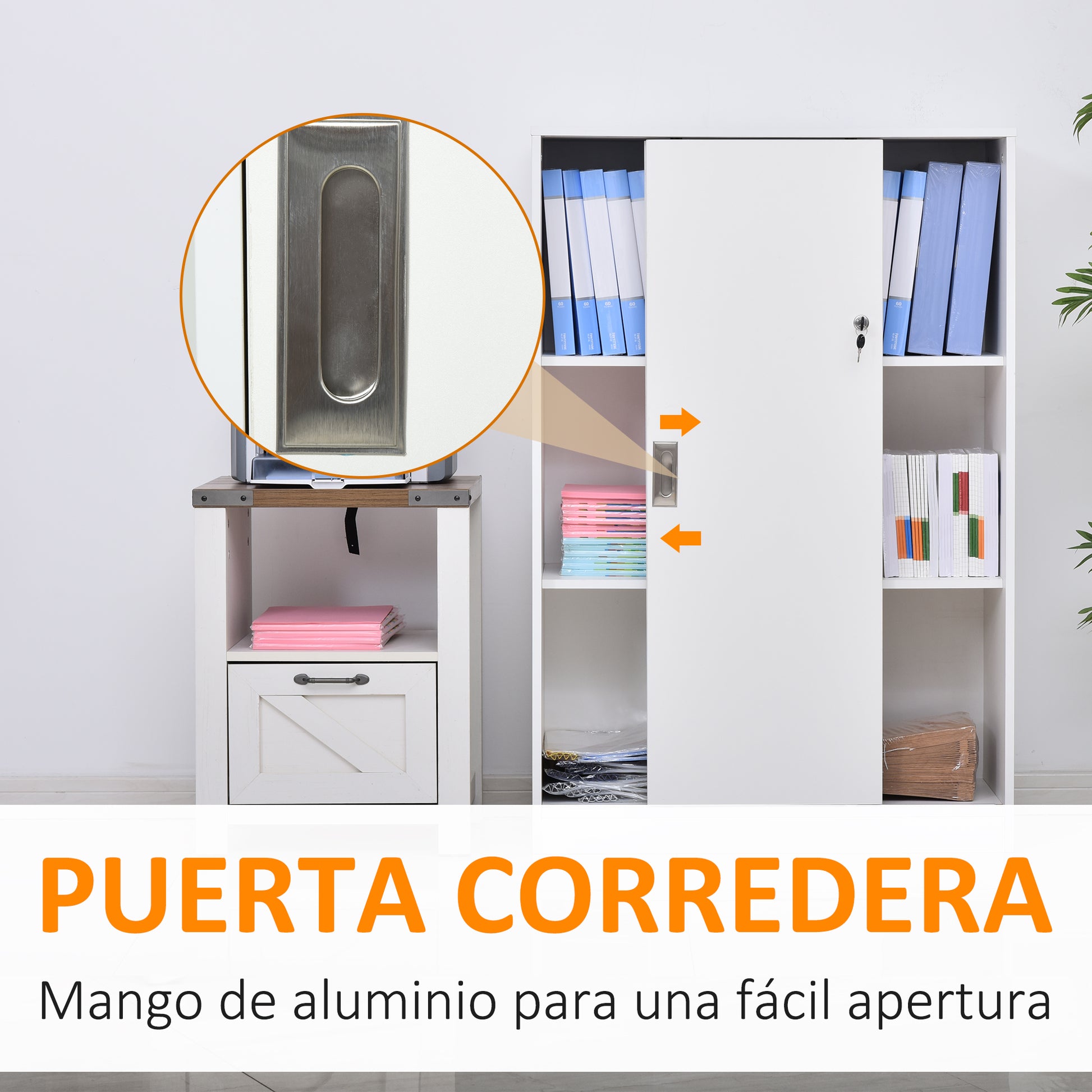 Practical Office Cabinet with 2 Sliding Doors Keys and 3 Shelves for Office Study 80x40x120 cm White