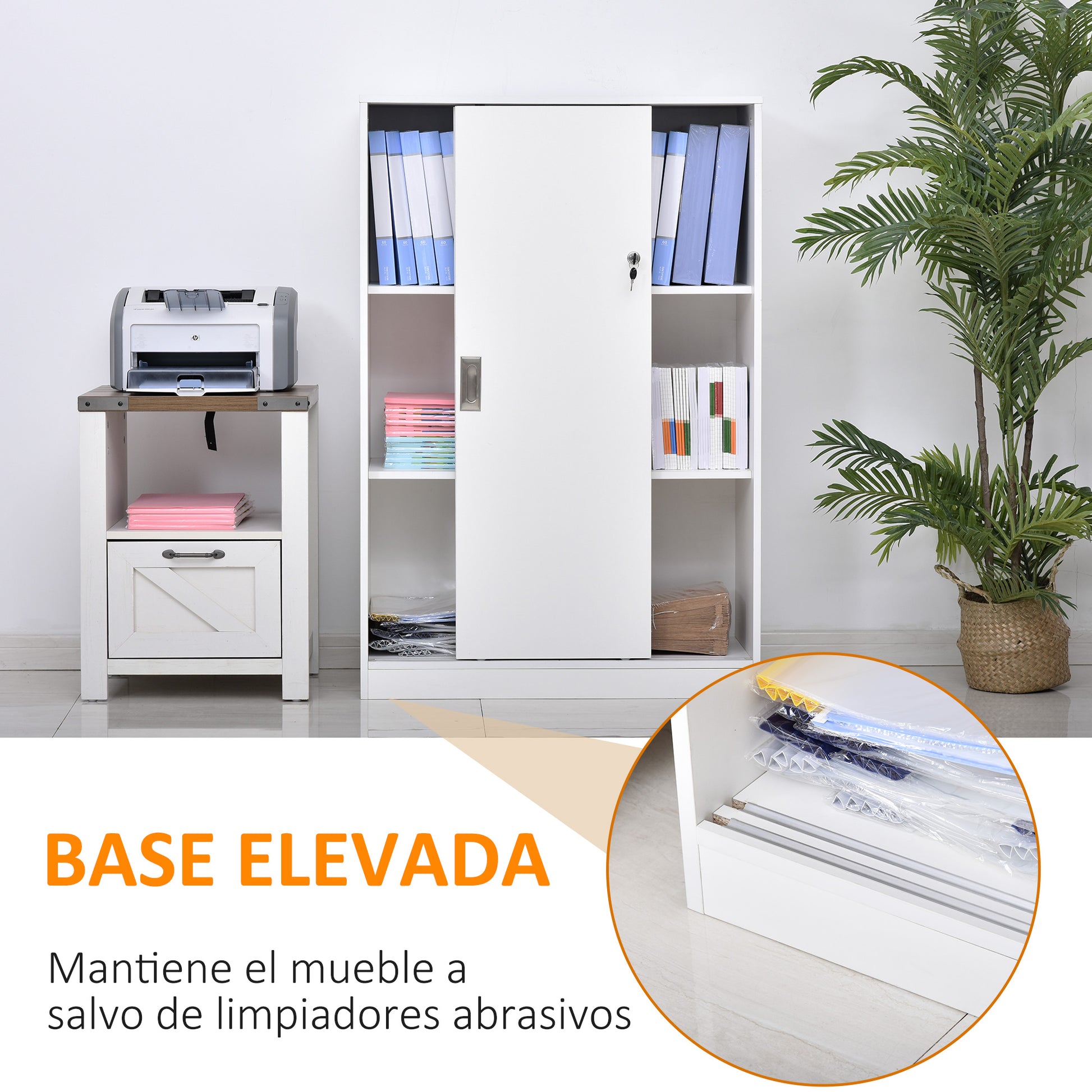 Practical Office Cabinet with 2 Sliding Doors Keys and 3 Shelves for Office Study 80x40x120 cm White