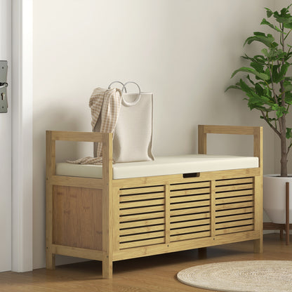 Shoe Bench with Seat, Bamboo, Storage Bench, Coat Rack Bench, Storage Bench for Living Room, Hallway, 100 x 40 x 60 cm, Natural