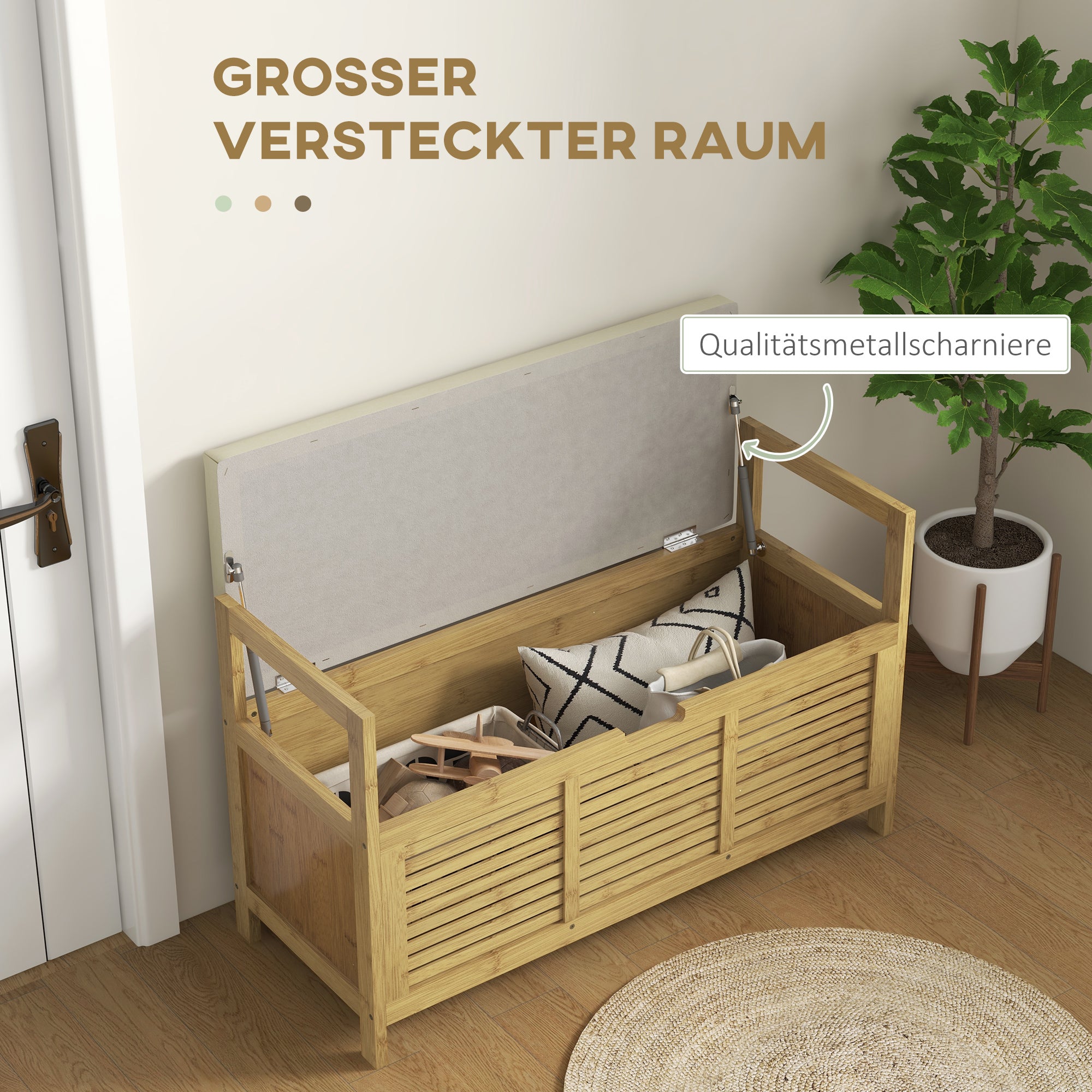 Shoe Bench with Seat, Bamboo, Storage Bench, Coat Rack Bench, Storage Bench for Living Room, Hallway, 100 x 40 x 60 cm, Natural