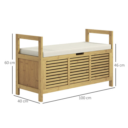 Shoe Bench with Seat, Bamboo, Storage Bench, Coat Rack Bench, Storage Bench for Living Room, Hallway, 100 x 40 x 60 cm, Natural