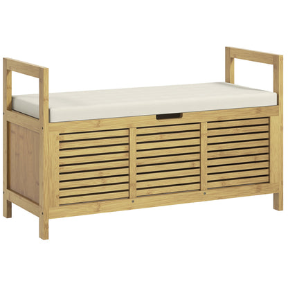 Shoe Bench with Seat, Bamboo, Storage Bench, Coat Rack Bench, Storage Bench for Living Room, Hallway, 100 x 40 x 60 cm, Natural