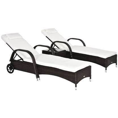 Sun Lounger Garden Table 3-Piece Garden Furniture Set, Poly Rattan+Metal Brown+Cream