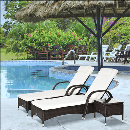 Sun Lounger Garden Table 3-Piece Garden Furniture Set, Poly Rattan+Metal Brown+Cream