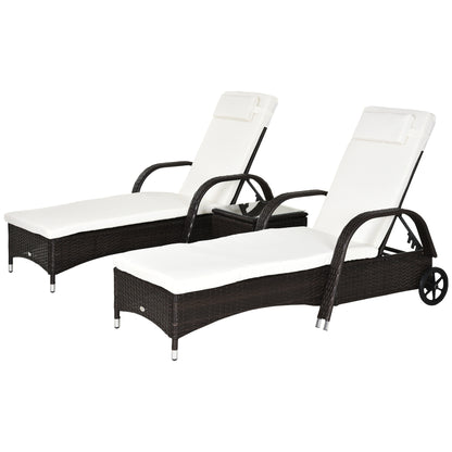 Sun Lounger Garden Table 3-Piece Garden Furniture Set, Poly Rattan+Metal Brown+Cream