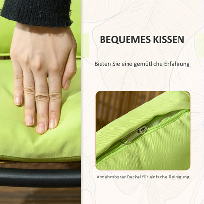 3-piece Rattan Garden Furniture Set, Garden Set with 2 Garden Chairs, Side Table, Seating Group with Seat & Back Cushions, for Balcony, Terrace, Steel, Green