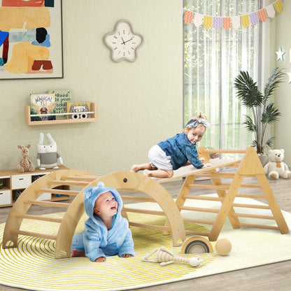 Wooden Climbing Triangle for Children 18-48 Months with Climbing Arch Ramp for Sliding or Climbing 219x72.5 cm Multicolor