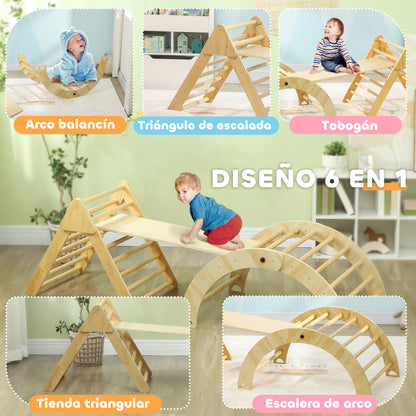 Wooden Climbing Triangle for Children 18-48 Months with Climbing Arch Ramp for Sliding or Climbing 219x72.5 cm Multicolor