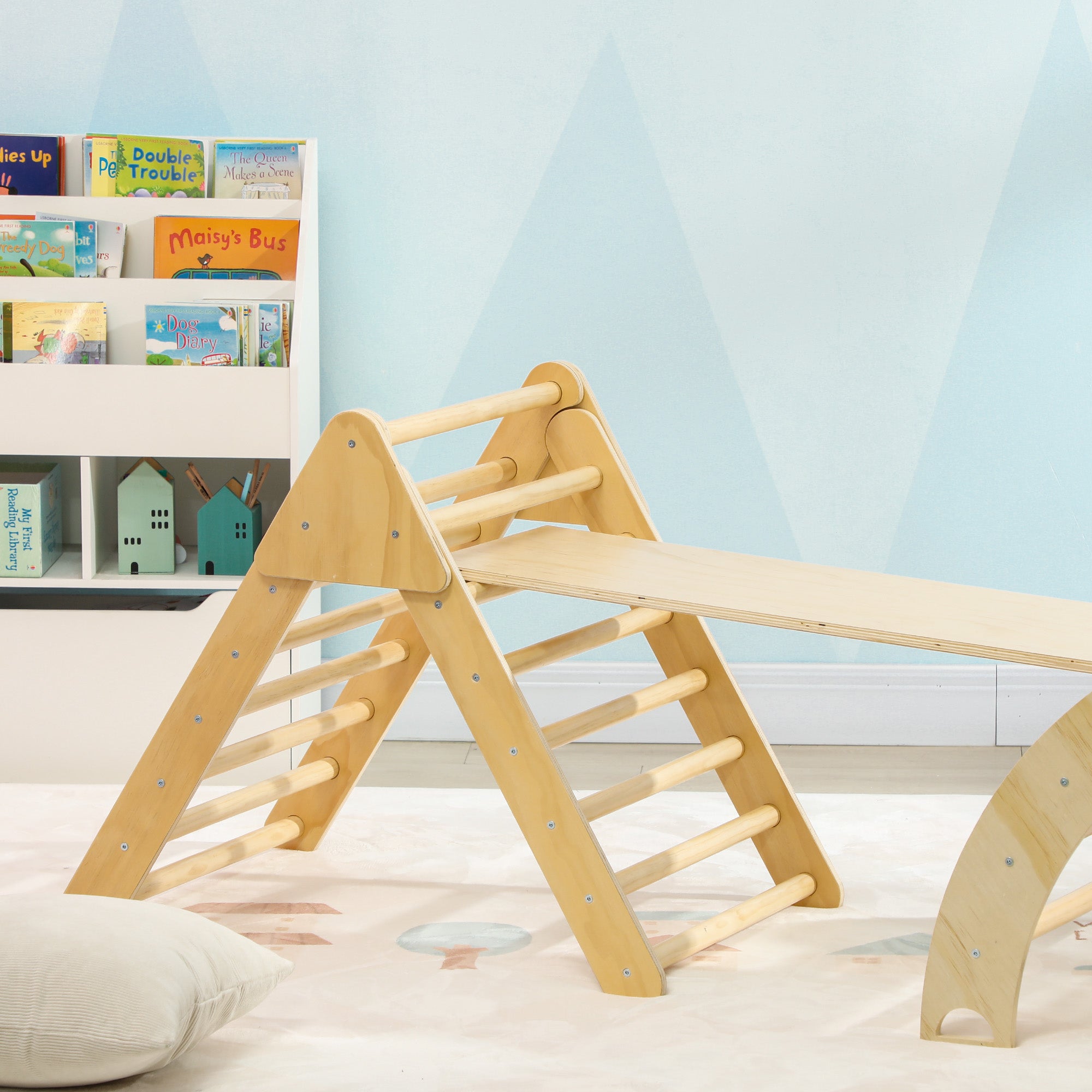 Wooden Climbing Triangle for Children 18-48 Months with Climbing Arch Ramp for Sliding or Climbing 219x72.5 cm Multicolor