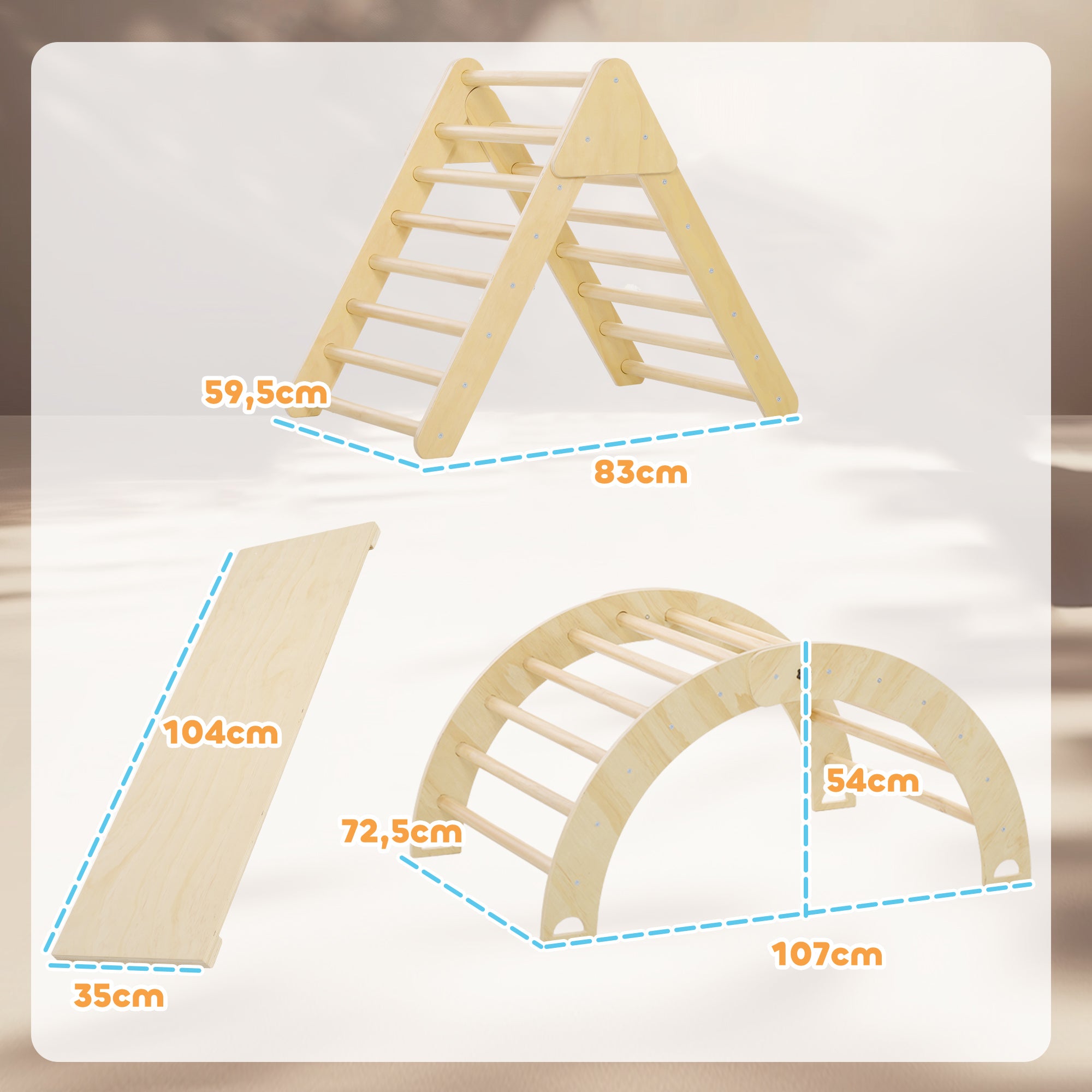 Wooden Climbing Triangle for Children 18-48 Months with Climbing Arch Ramp for Sliding or Climbing 219x72.5 cm Multicolor