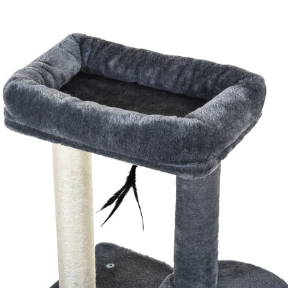 Cat Tree with Natural Sisal Scratching Posts Scratching Pads Activity Center Hiding Spot Platforms 2 Dangling Toys Gray