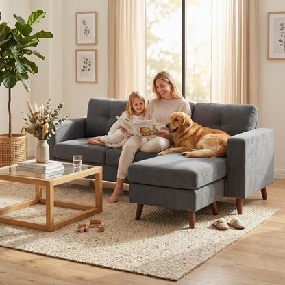 L-Shape Corner Sofa 192 cm (3-Seater) with Reversible Chaise, Corduroy Upholstery, Compact Corner Couch for Small Spaces, Living Room, Dark Gray