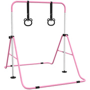 Children's Gymnastics Bar, Horizontal Bar, Adjustable Height Folding Gymnastics Equipment with Gymnastics Rings, Pink