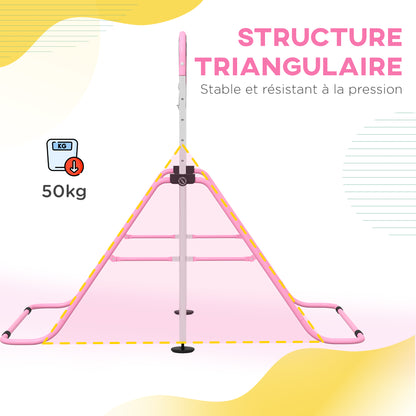 Children's Gymnastics Bar, Horizontal Bar, Adjustable Height Folding Gymnastics Equipment with Gymnastics Rings, Pink