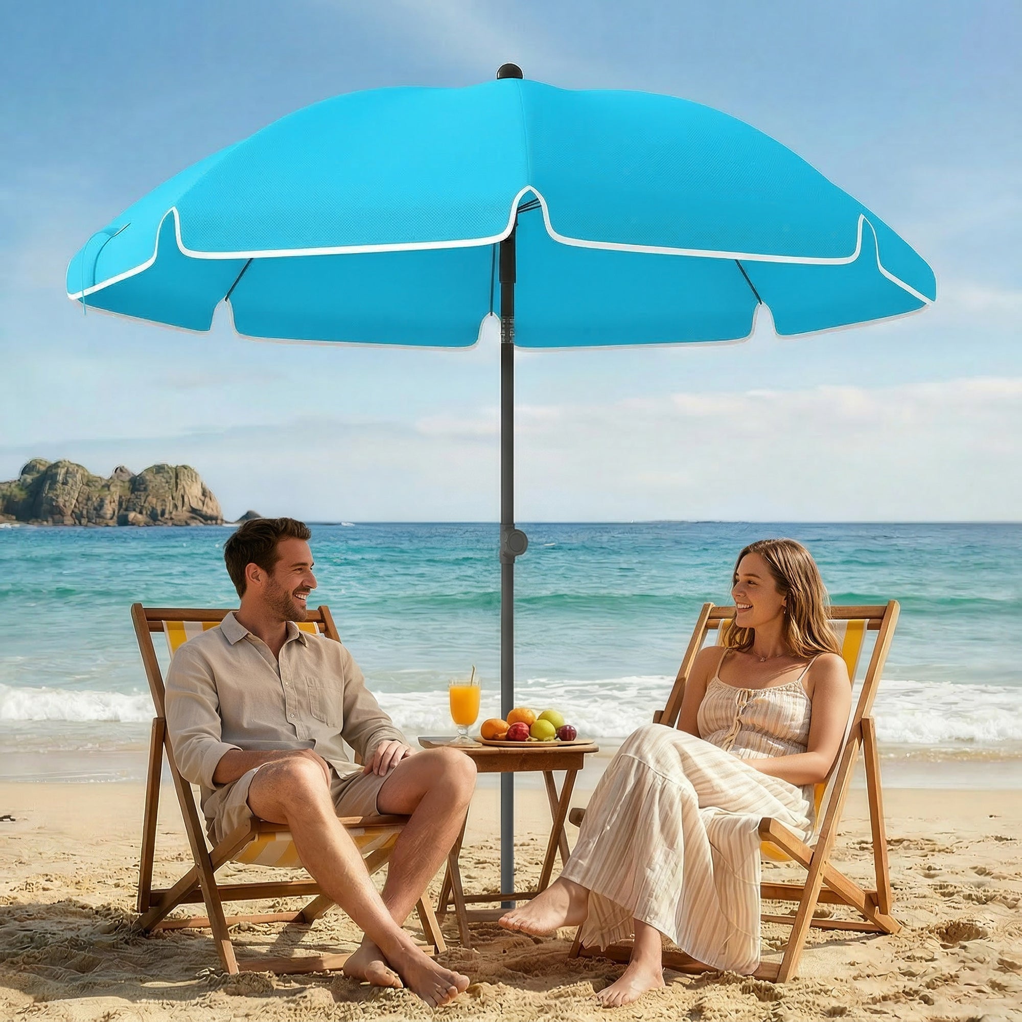 Beach Umbrella Ø150 cm (59 in) — Water-Resistant, Adjustable Tilt & Height, Sand Anchor, Foldable with Carry Bag — Blue