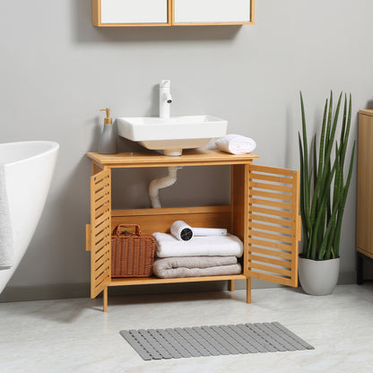 Bamboo Under Sink Cabinet with 2 Doors Bathroom Floor Cabinet 66x29x61.5 cm Natural