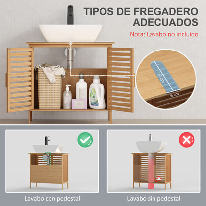 Bamboo Under Sink Cabinet with 2 Doors Bathroom Floor Cabinet 66x29x61.5 cm Natural