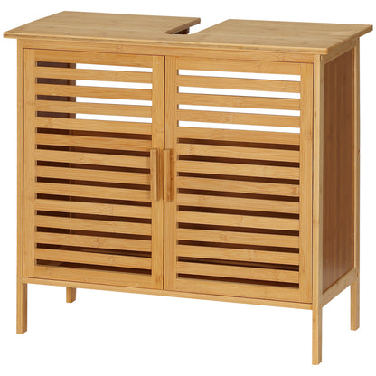 Bamboo Under Sink Cabinet with 2 Doors Bathroom Floor Cabinet 66x29x61.5 cm Natural
