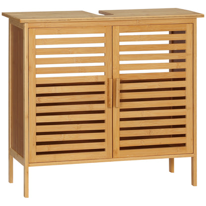 Bamboo Under Sink Cabinet with 2 Doors Bathroom Floor Cabinet 66x29x61.5 cm Natural